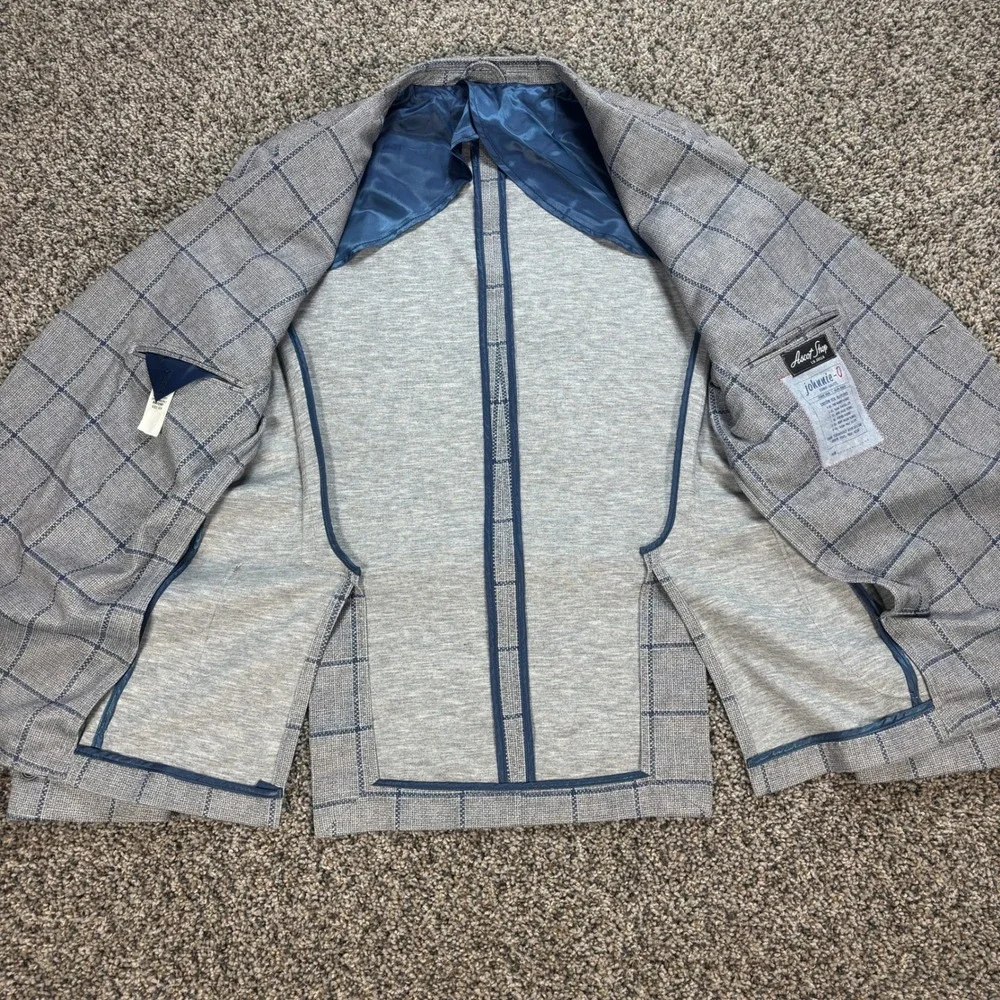 Johnnie-O Ascot Shop La Jolla Men's 42R Blazer Sport Coat Grey Blue Windowpane